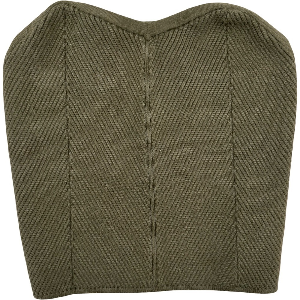 Aerie Olive Green Strapless Ribbed Crop Top